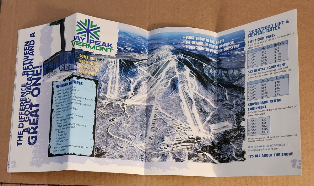 2003 JAY PEAK SKI AREA BROCHURE W/(TRAIL MAP INSIDE) & 22/23 TM TOO. BOTH MINT