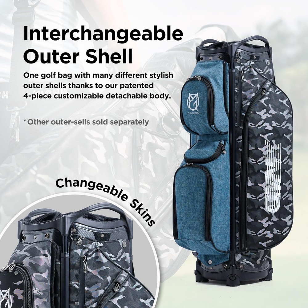 14-way Full Length Omnix DIY interchangeable Outer Shell GOLF Cart Bag Blk Hawk