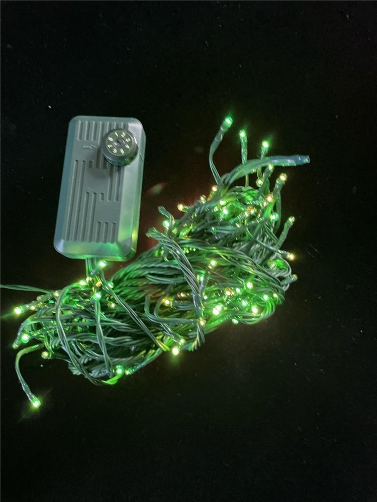 GREEN RICE LIGHTS 140 MINI BULB STRING 21' LONG CHASING & 8-WAY FLASHING ADJUST