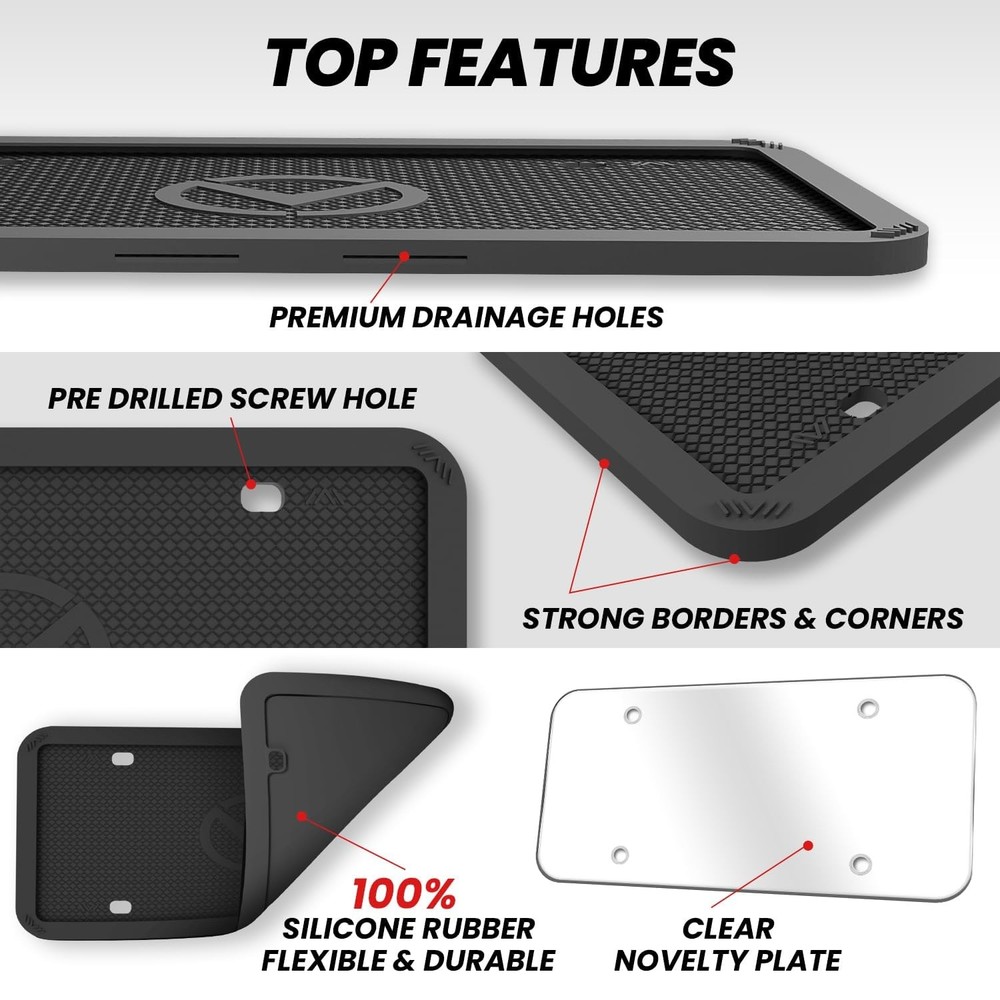 2 Pcs Silicone License Plate Frames with Polycarbonate Covers, Rust-Proof, We...