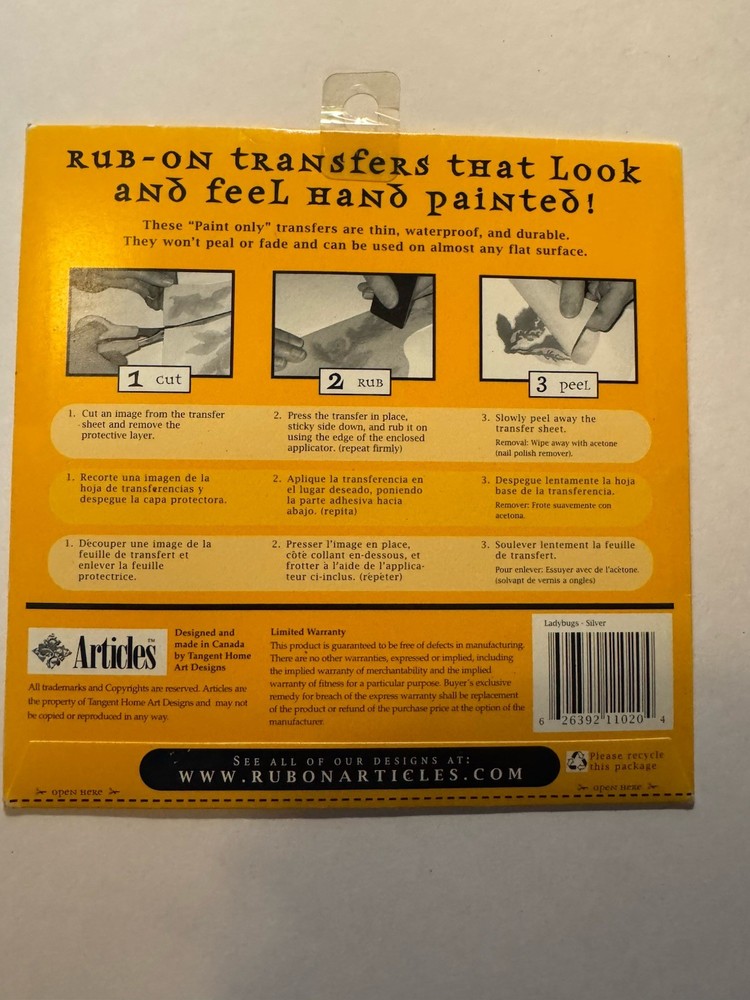 Metallic Art Transfer Ladybug Decals Silver New