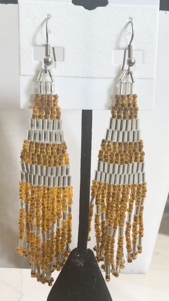 Vintage 1970s Bead Dangle Earrings 4 1/2” Drop