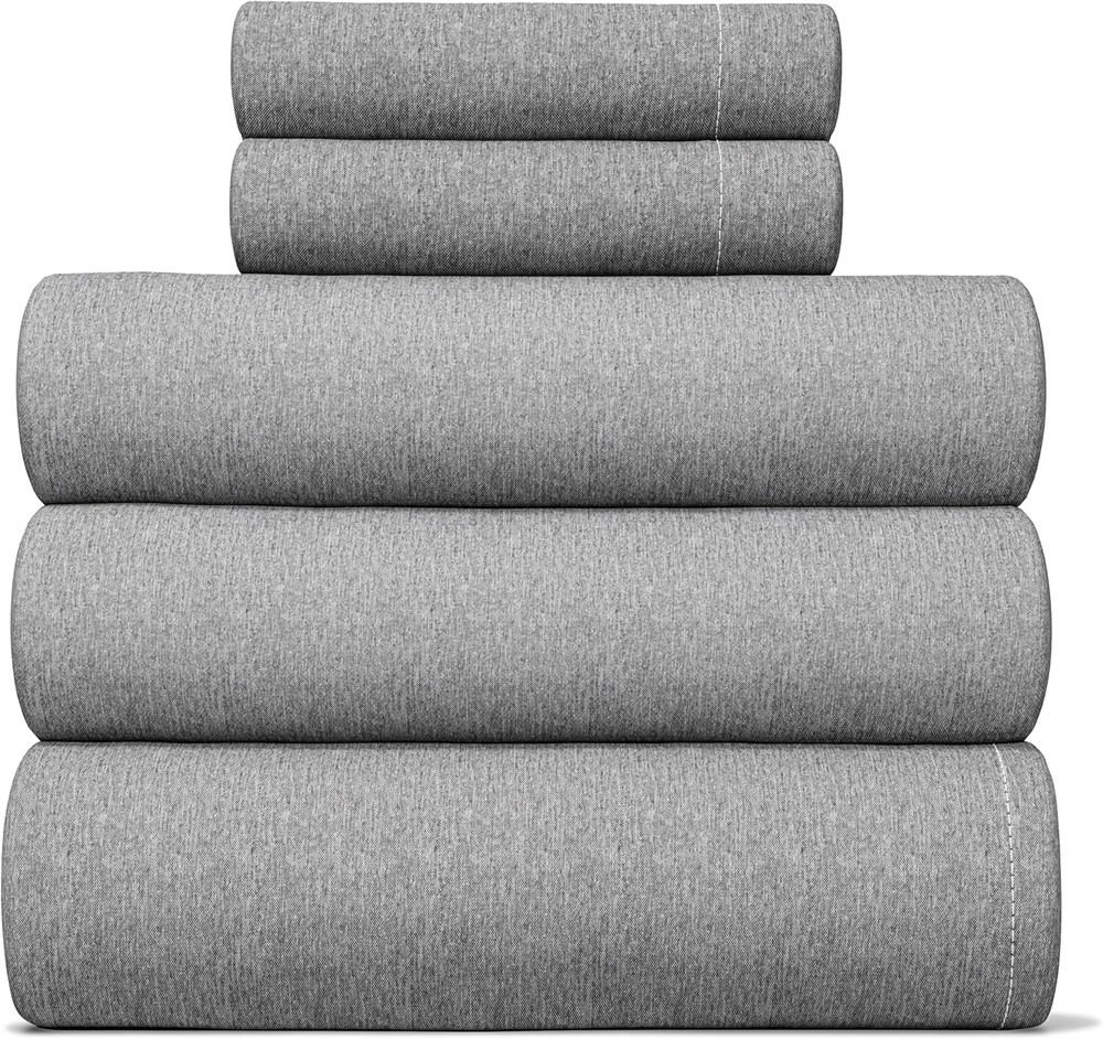 Cooling Split King 5-Piece Sheet Set - Luxury Breathable Grey Heathered Bedding