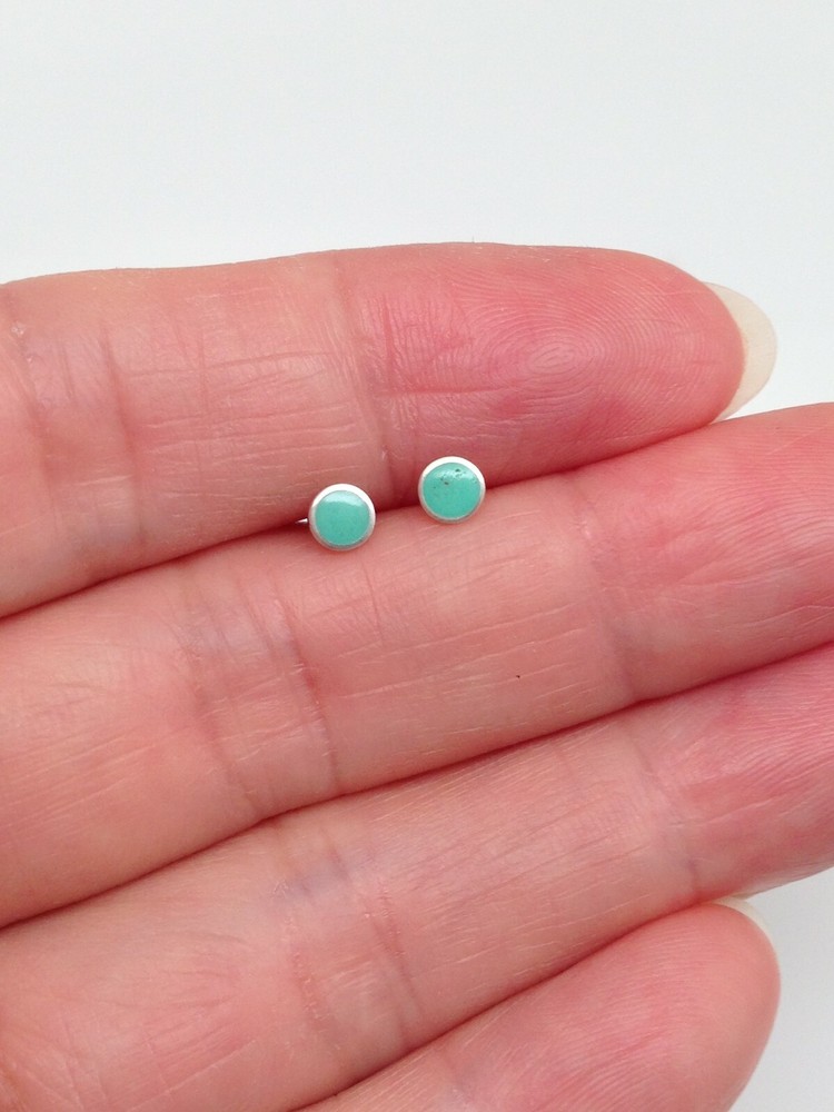 925 Sterling Silver Round Turquoise Stud Earrings Tiny Post Stud 3mm