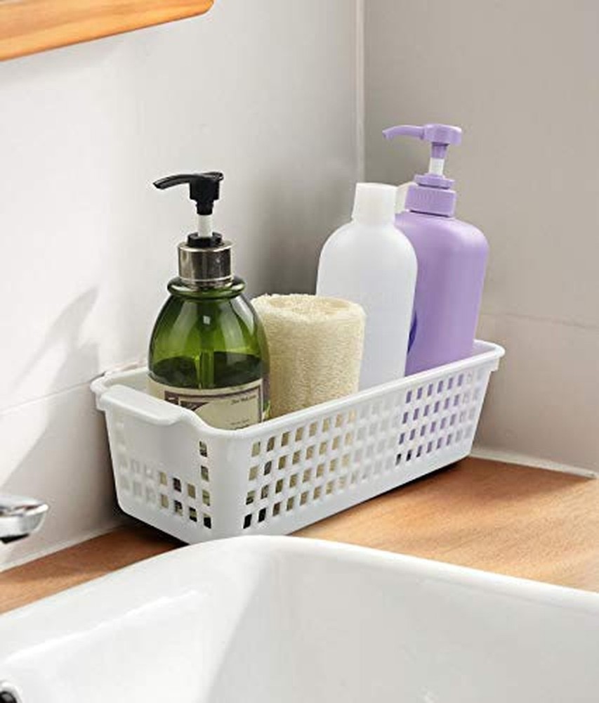 6-Pack Slim Plastic Storage Baskets Bin, Rectangle Basket Set