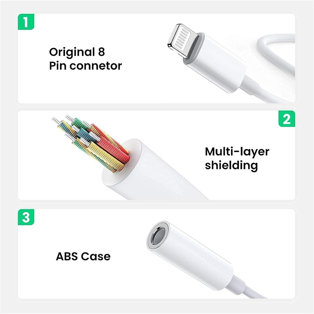 Lightning to 3.5 mm Headphone Jack Adapter, 3Pack, White/Lightning 3.5mm