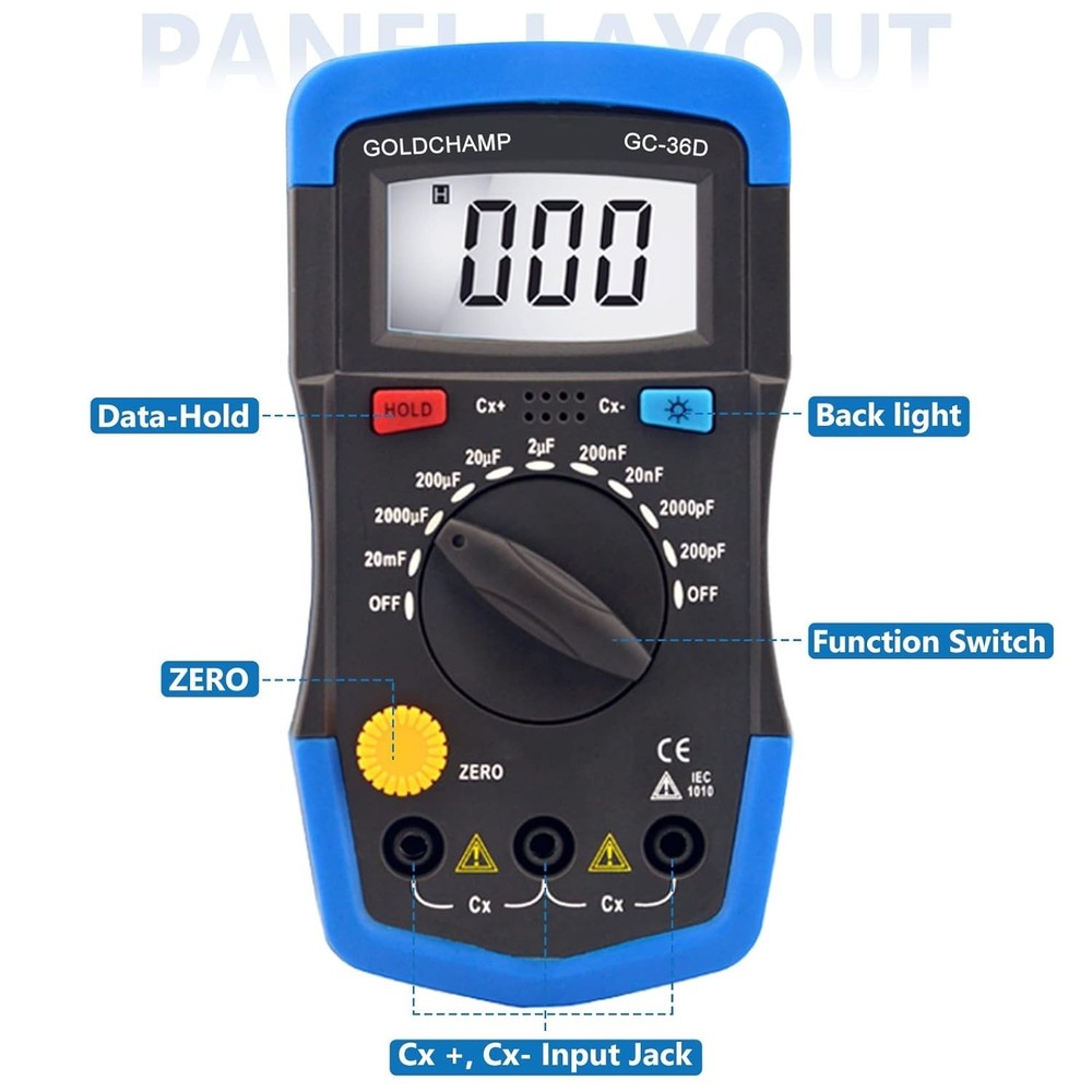Lightweight Capacitor Tester & Multimeter 200pF-20mF with Data Hold Feature