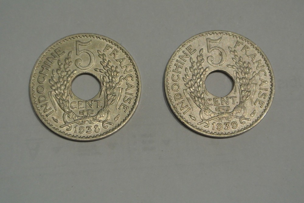 INDOCHINE  5 CENT 1938 and  1939 2 COINS