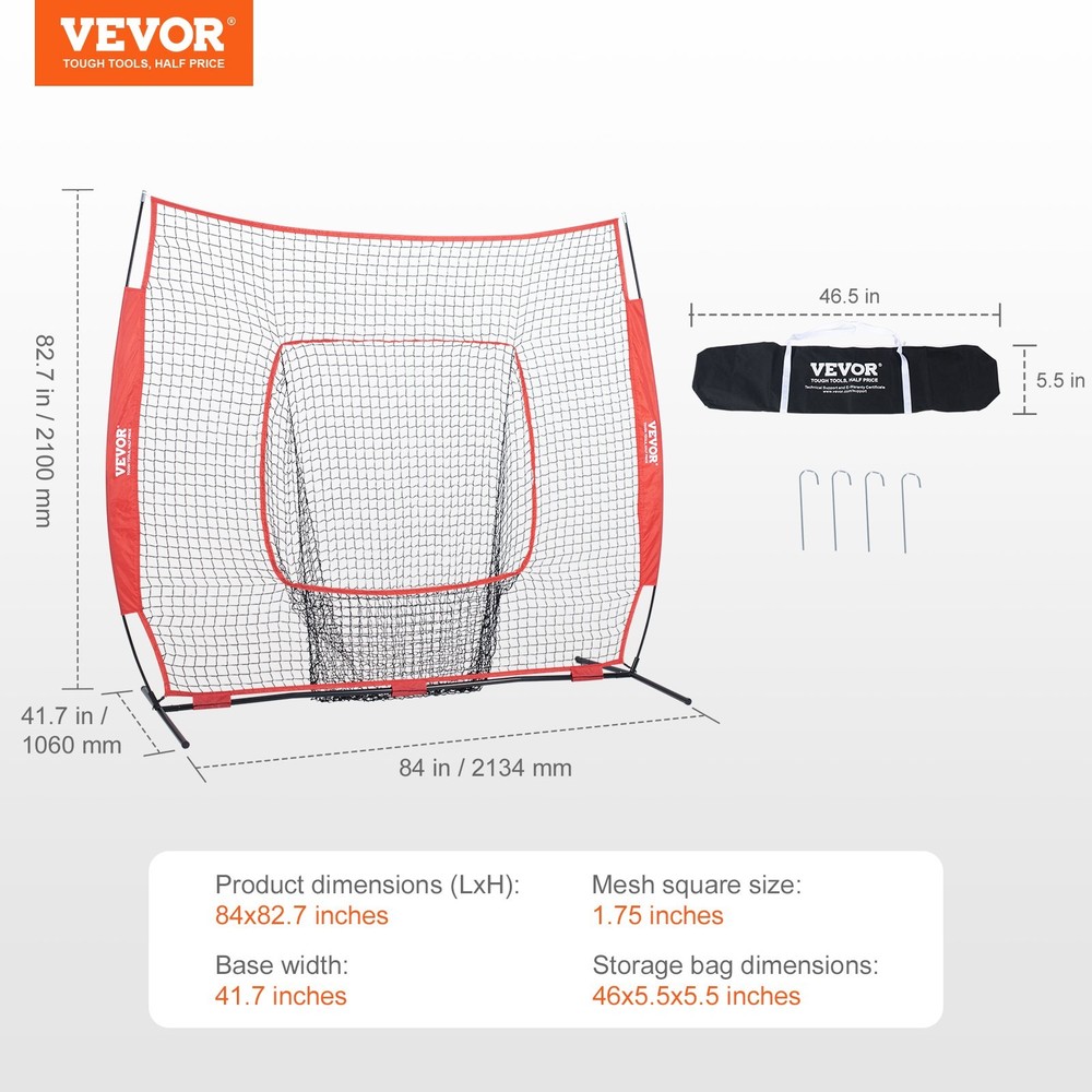 7x7 ft Baseball Softball Practice Net, Portable Baseball Training Net for Hittin