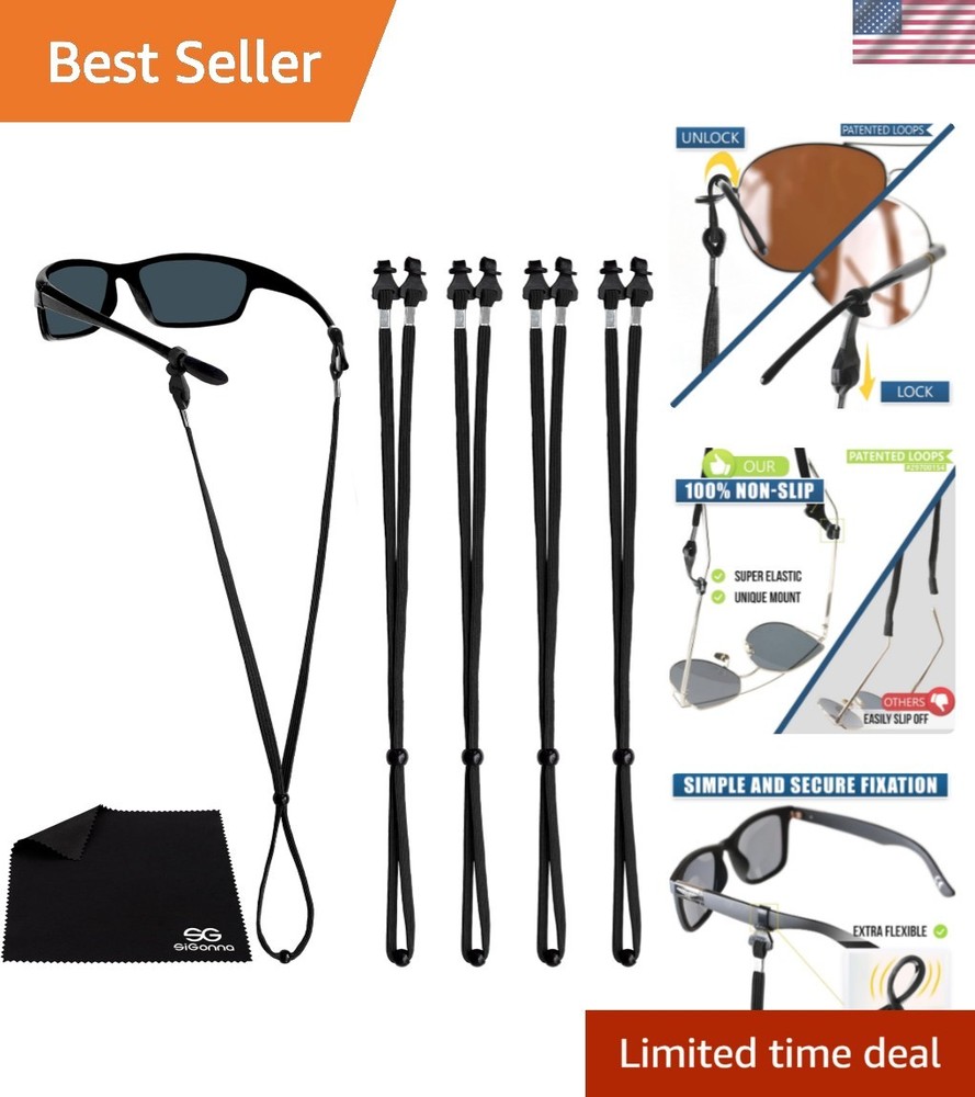 Comfortable and Secure Sunglasses Strap - Adjustable for All Neck Sizes - 4 Pack