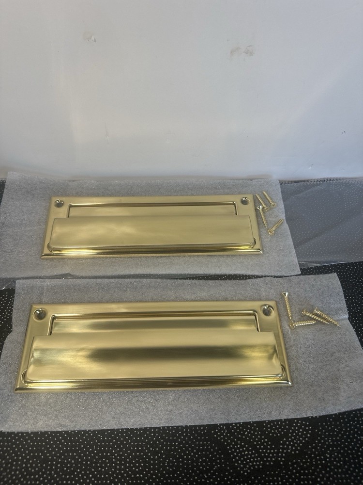 Polished Brass Mail Slot Door Flap Set (2) – Spring & Non-Spring Includes Screws