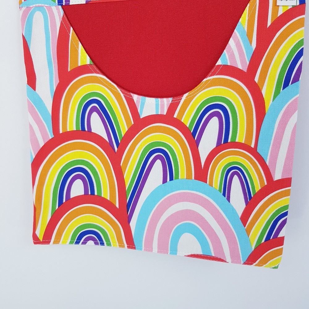 Peg Bag Handmade Bright Rainbow Print Red Lined Laundry Clothes Peg Holder