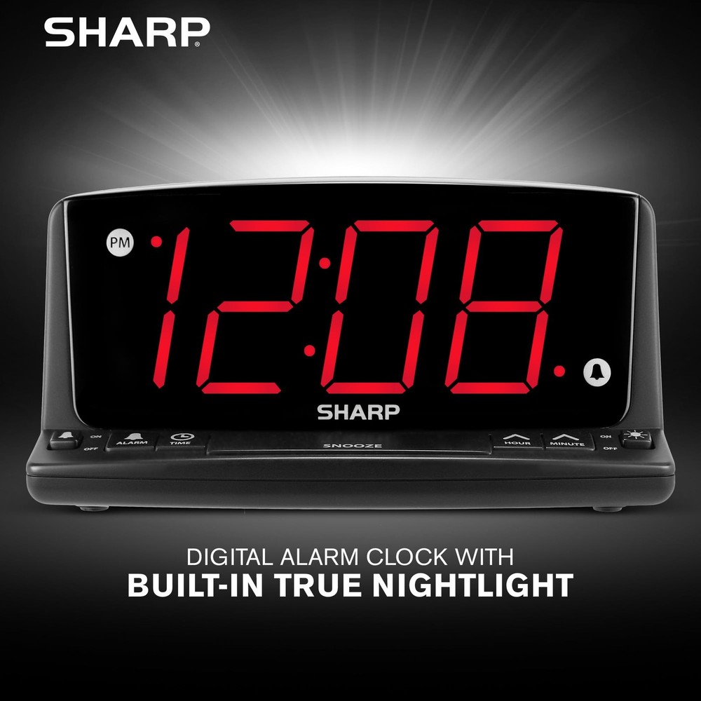Sharp LED Digital Alarm Clock – Simple Operation - Easy to See Large Numbers,...