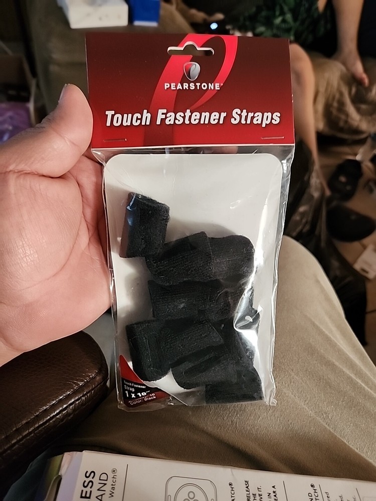 Pearstone 1 x 10 Touch Fastener Straps (Black, 10-Pack)