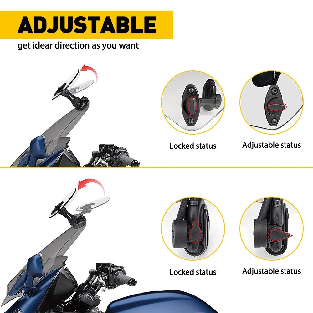 Motorcycle Adjustable Clip On Windshield Extension Spoiler Wind Deflector Clear