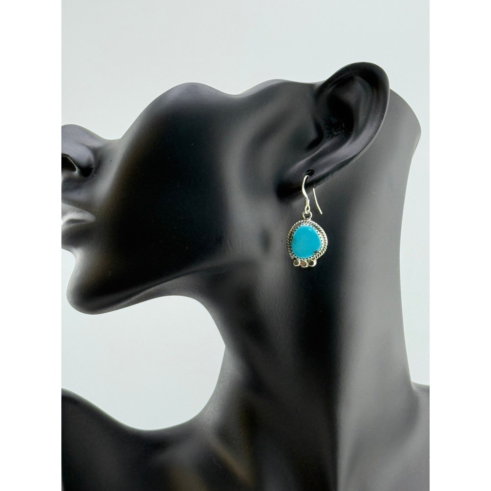 Turquoise Sterling Silver Dangle Drop Wire Earrings