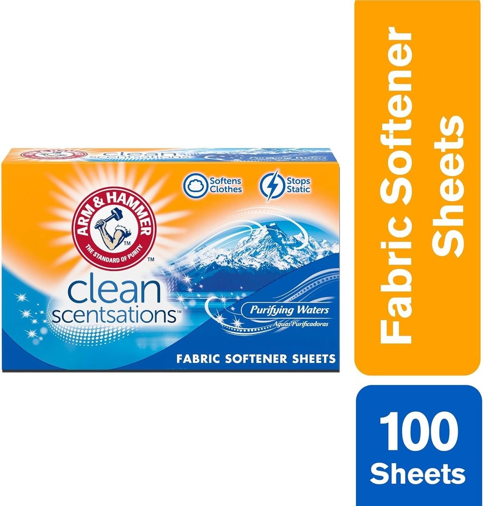 100 Softener Sheets Featuring Purifying Waters - Softness & Static Reduction