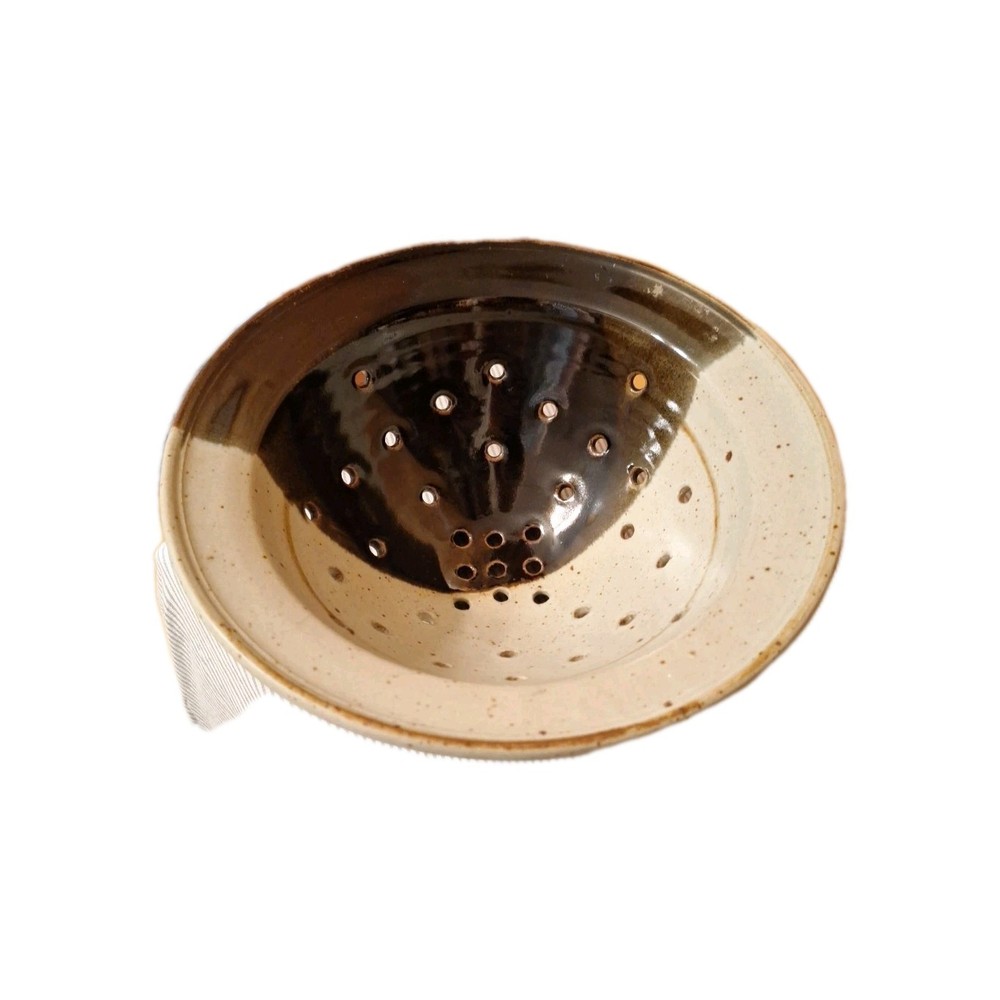 Studio Art Pottery Colander Strainer Artisan Brown Grayish Beige Kitchen