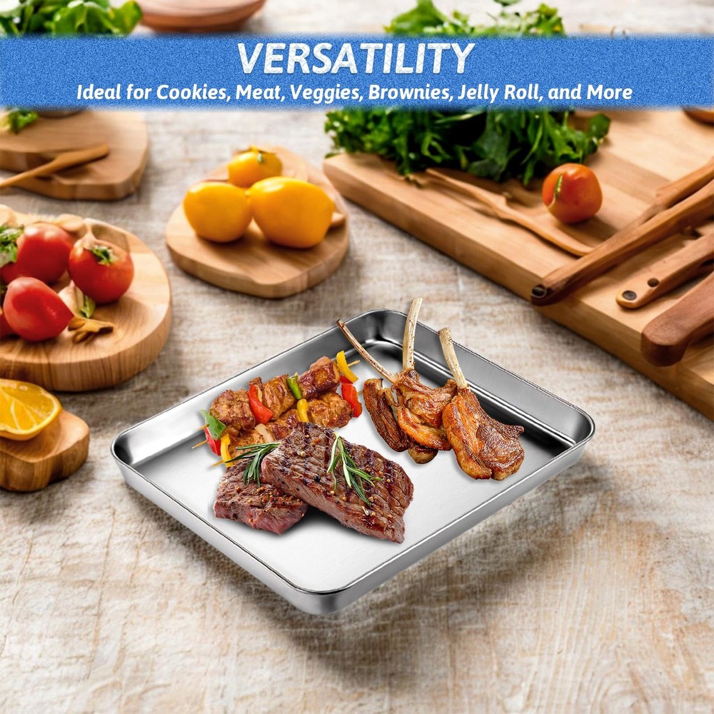 2Pcs Toaster Oven Pans for Baking, 9x11 Baking Sheets Cookie 9x11, Silver