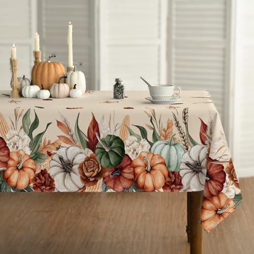 Fall Tablecloth 60×84 Inch Rectangular, Flower 60" x 84" (Rectangular) Beige