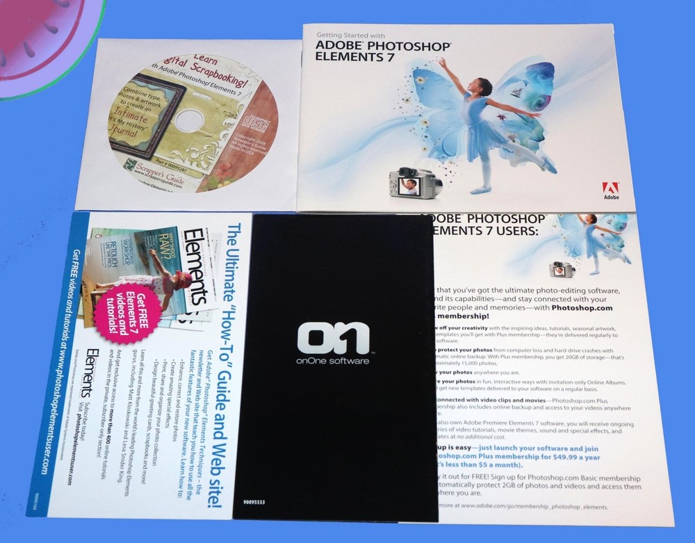 Adobe PHOTOSHOP ELEMENTS 7 w/ Key & Bonus Scrapbook Training Software PC Windows