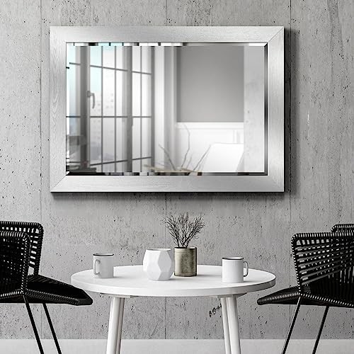 Rustic Rectangular Silver Wood Frame Vanity Body 41"L x 29"W Metalic Silver