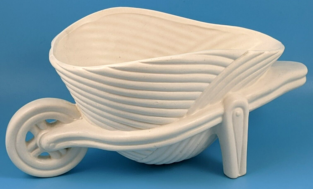 Vintage Lefton Ceramic Bisque Wheelbarrow Planter Japan