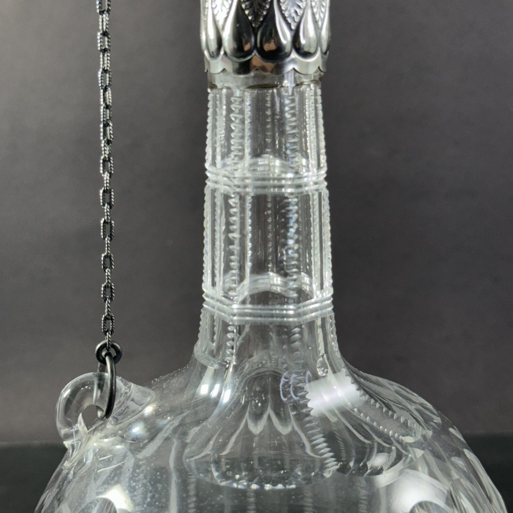 Antique cut glass decanter sterling silver gorham