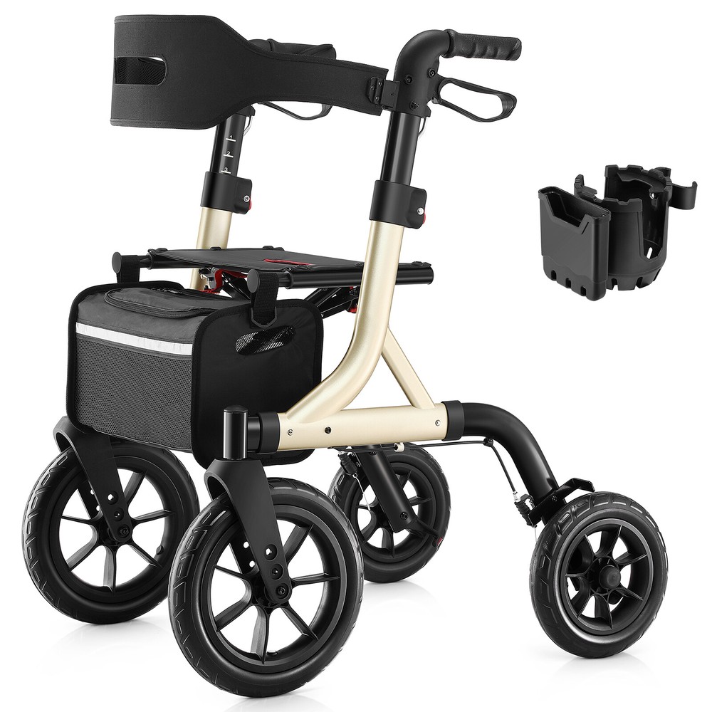 Rollator Walker Seniors 12''x10''rubber wheels Adjustable Height Foldable Seat