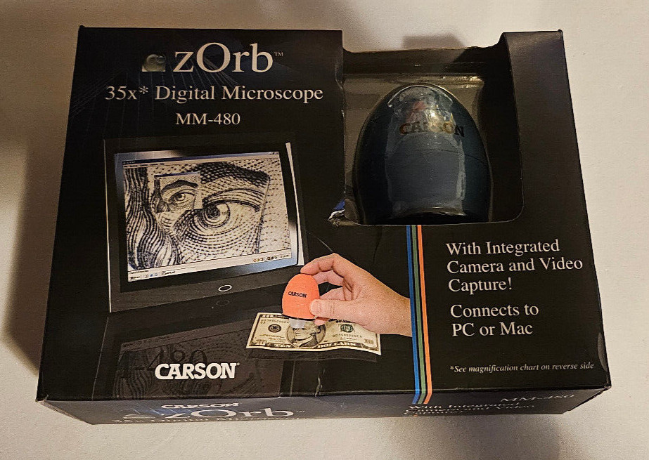 CARSON ZORB 35x Digital Microscope Surf Blue MM-480 MAC-PC With CD -TESTED