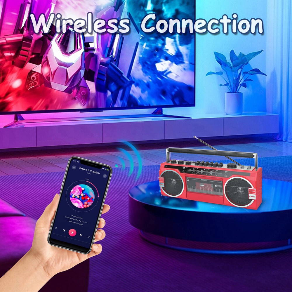 Portable Cassette Boombox Tape Player Bluetooth Speaker Support SD/USB Input
