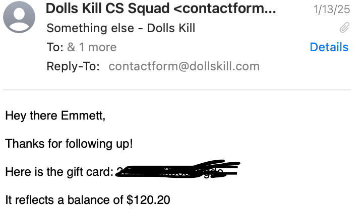 DOLL'S KILL Gift Card / Store Credit $120.20