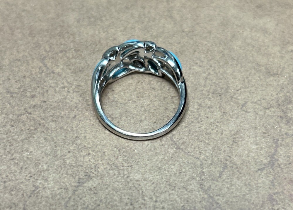Signed EA Turquoise Colored 925 Sterling Silver Leaf Ring Size 8