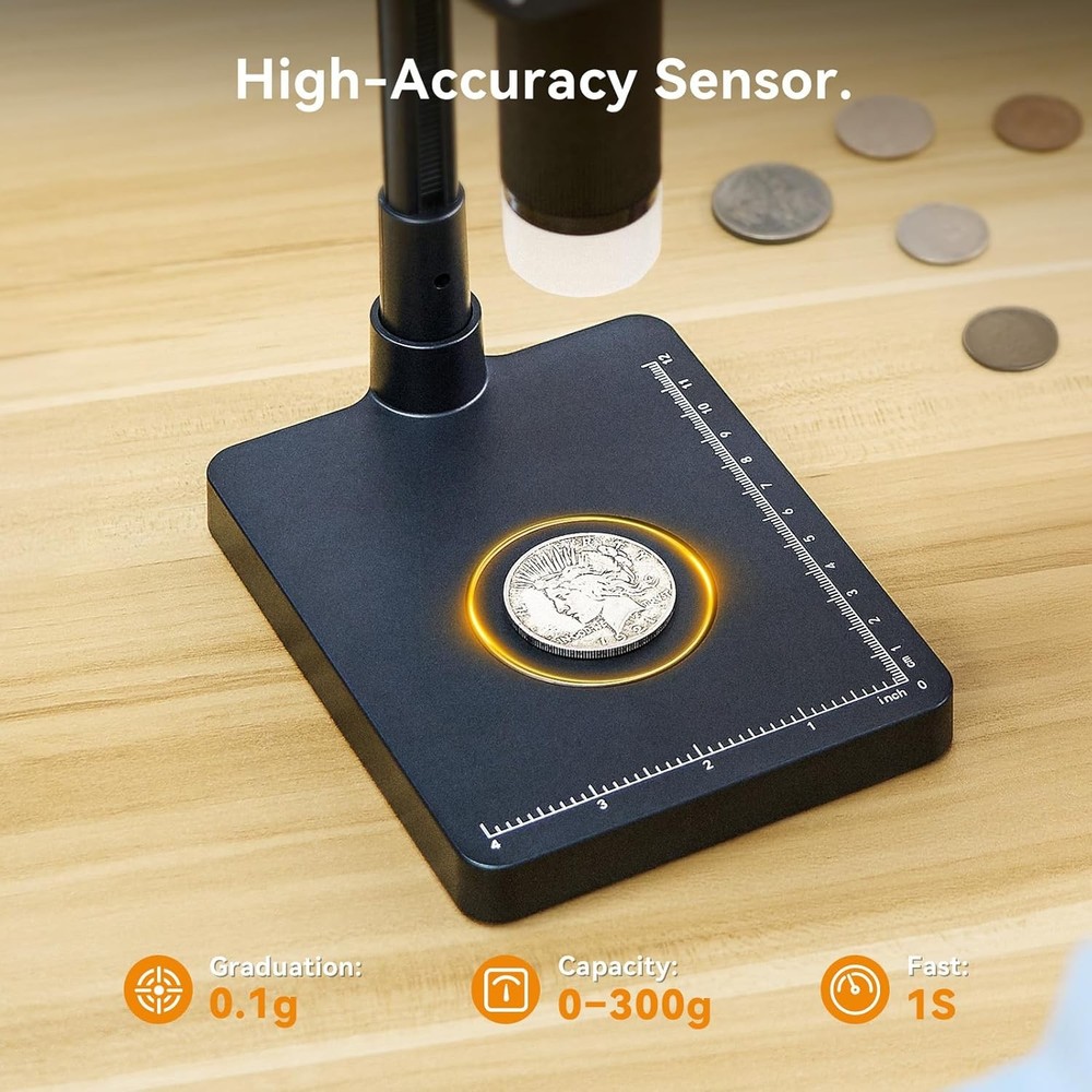 Coin Microscope with Scale：4.3" Digital Microscope, LED with Screen & Scale