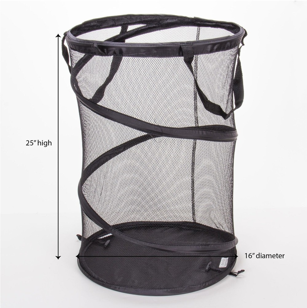 2026 Pop-Up Collapsible Mesh Laundry Hamper | Black, 25" H