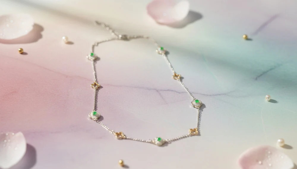Silver and Green Gemstone Necklace
