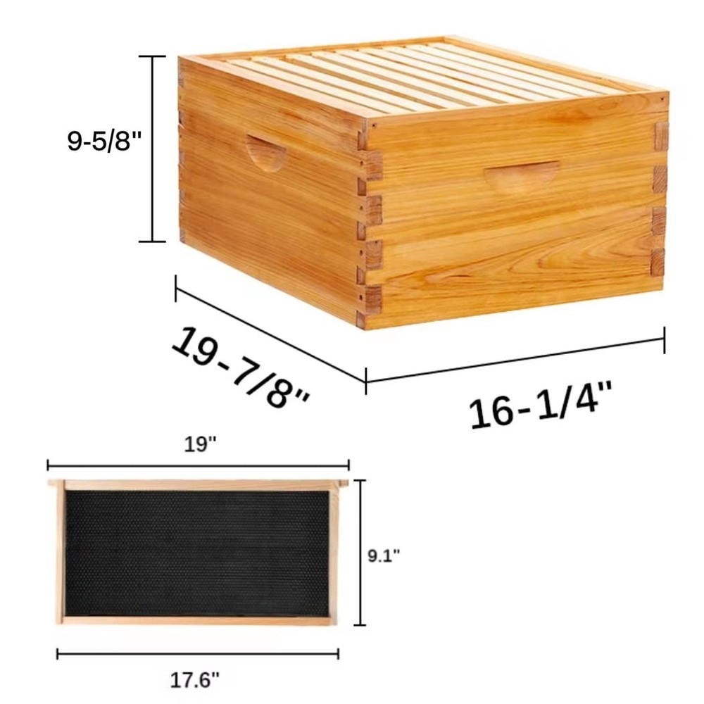 10-Frame Beehive Box Langstroth Deep Brood Box Dipped in 100% Beeswax Include...