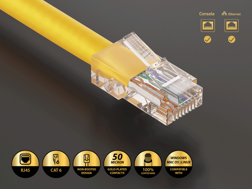 25ft Cat6 UTP Non-Booted Ethernet Network Patch Cable 24AWG Bare Copper, Yellow