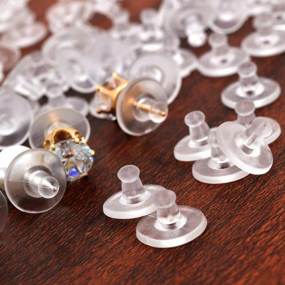 200 Pcs Plastic Silicone Earring Back Backs Backings Stoppers Findings Clear US