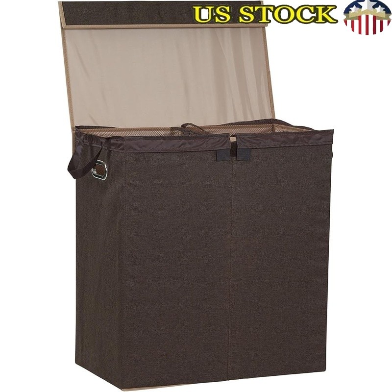 Double Laundry Hamper Removable Liner Collapsible Storage Durable Magnetic Lid