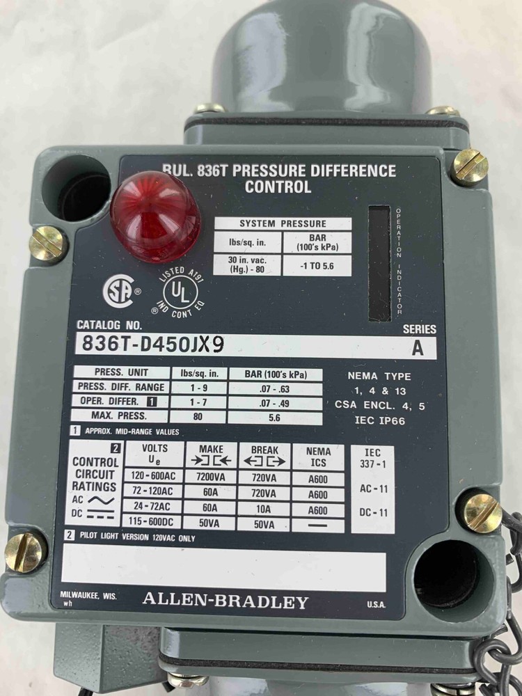 836TD450JX9 SWITCH;PRESSURE 600V AC MAX 5 AMP MAX