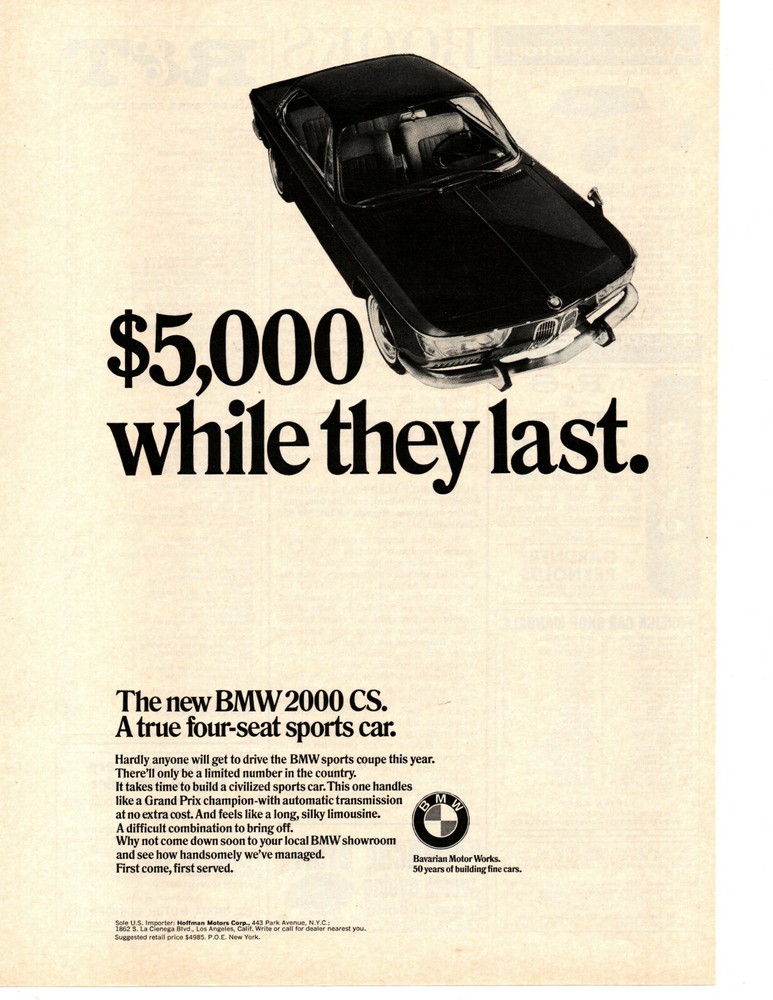 1966 BMW 2000 CS ~ ORIGINAL PRINT AD