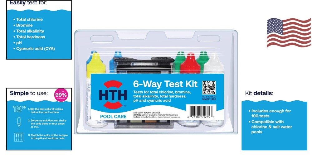 6-Way Water Testing Kit for Pools - Accurate & Easy Chemical Testing (100 Tests)