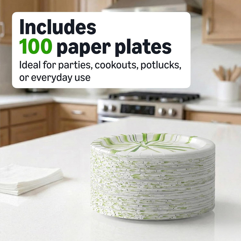 Amazon Basics 100 Disposable Paper Plates 8.62" Durable Everyday Use Value Pack