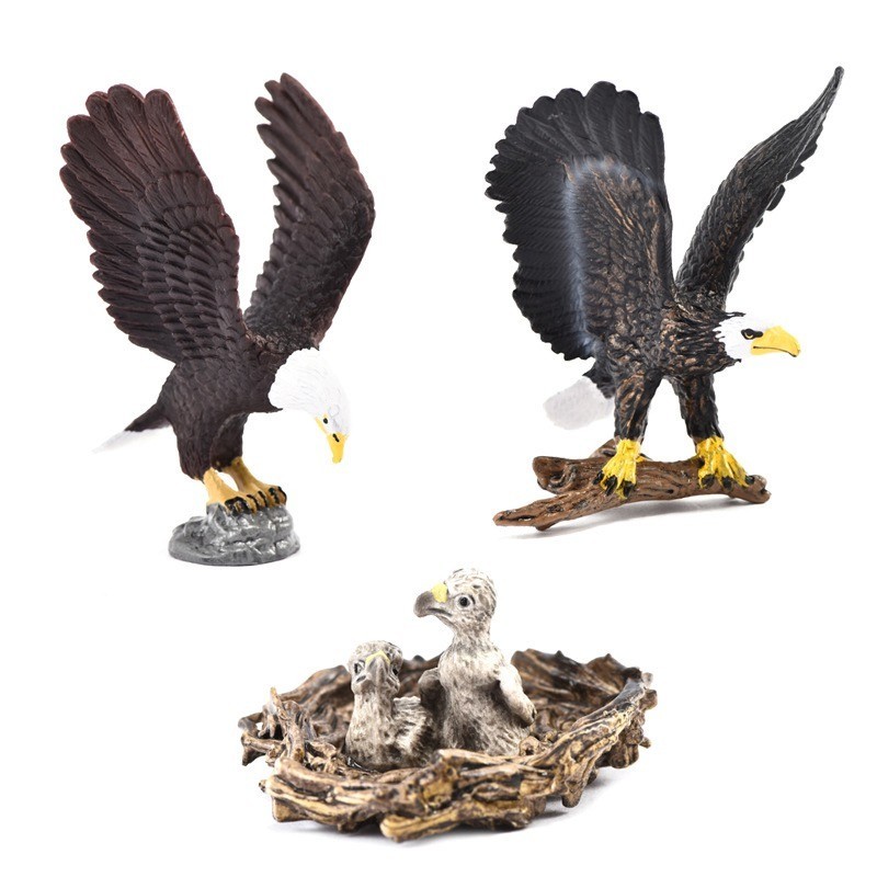 3PCS Simulated Bald Eagle Figurines Realistic Plastic Eagle Model Action Figures