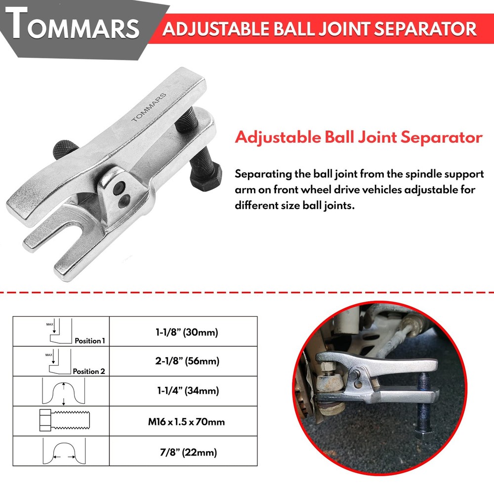 TOMMARS Ball Joint Separator, Tie Rod End Tool Pitarm Arm Puller for Front En...