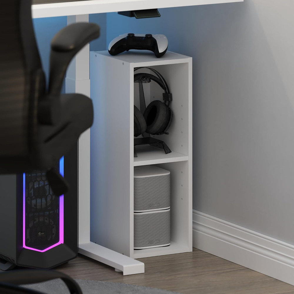 2-Tier Space Saving Storage Shelf Bookcase, 8-Inch Width, White