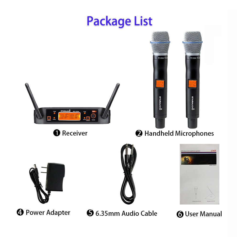 UHF Wireless Microphone System 2 Channel Dynamic Handheld Mic Karaoke Audio Mic