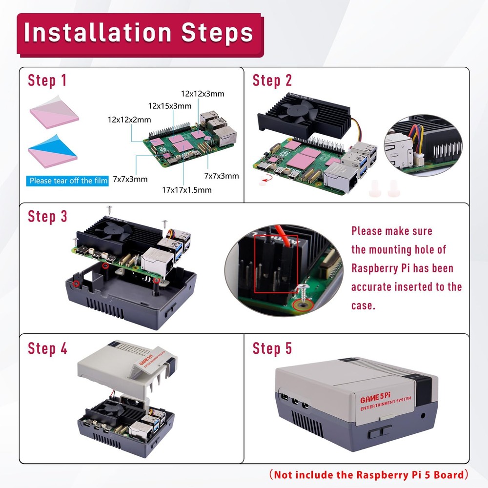 Case for Raspberry Pi 5, with Armor Lite V5 Active Cooler, Retro Gaming Game5...