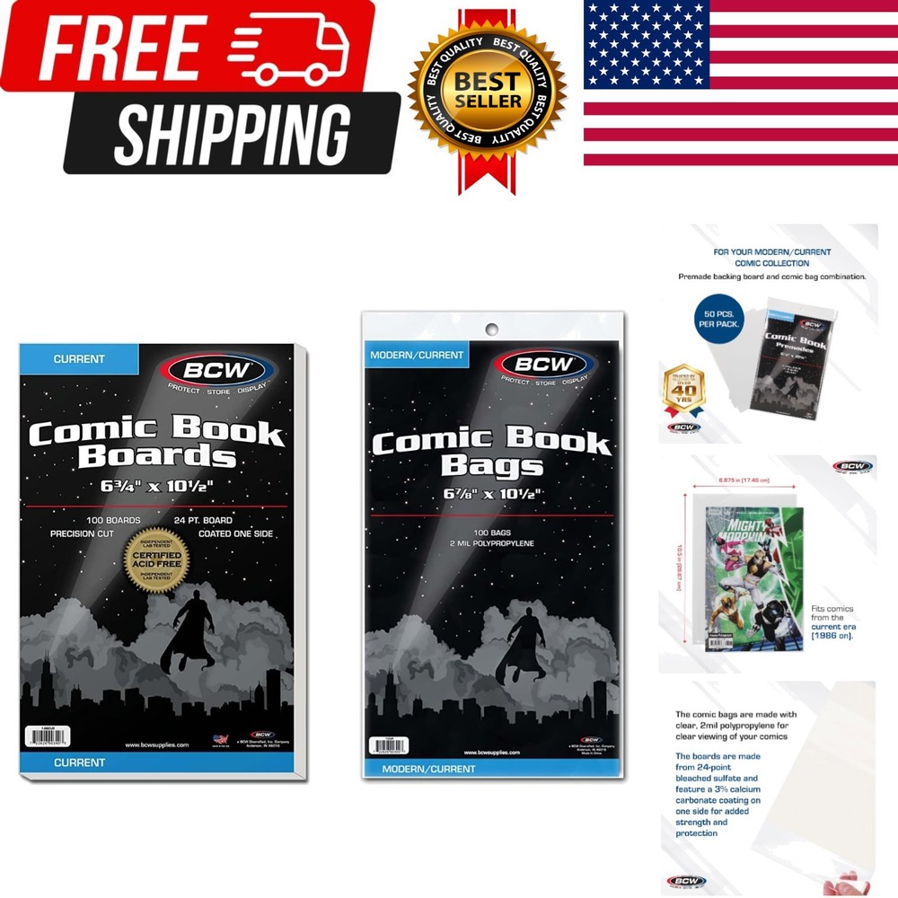 Current Comic Boards and Bags Combo | 100 Polypropylene Comic Bags & Backer B...